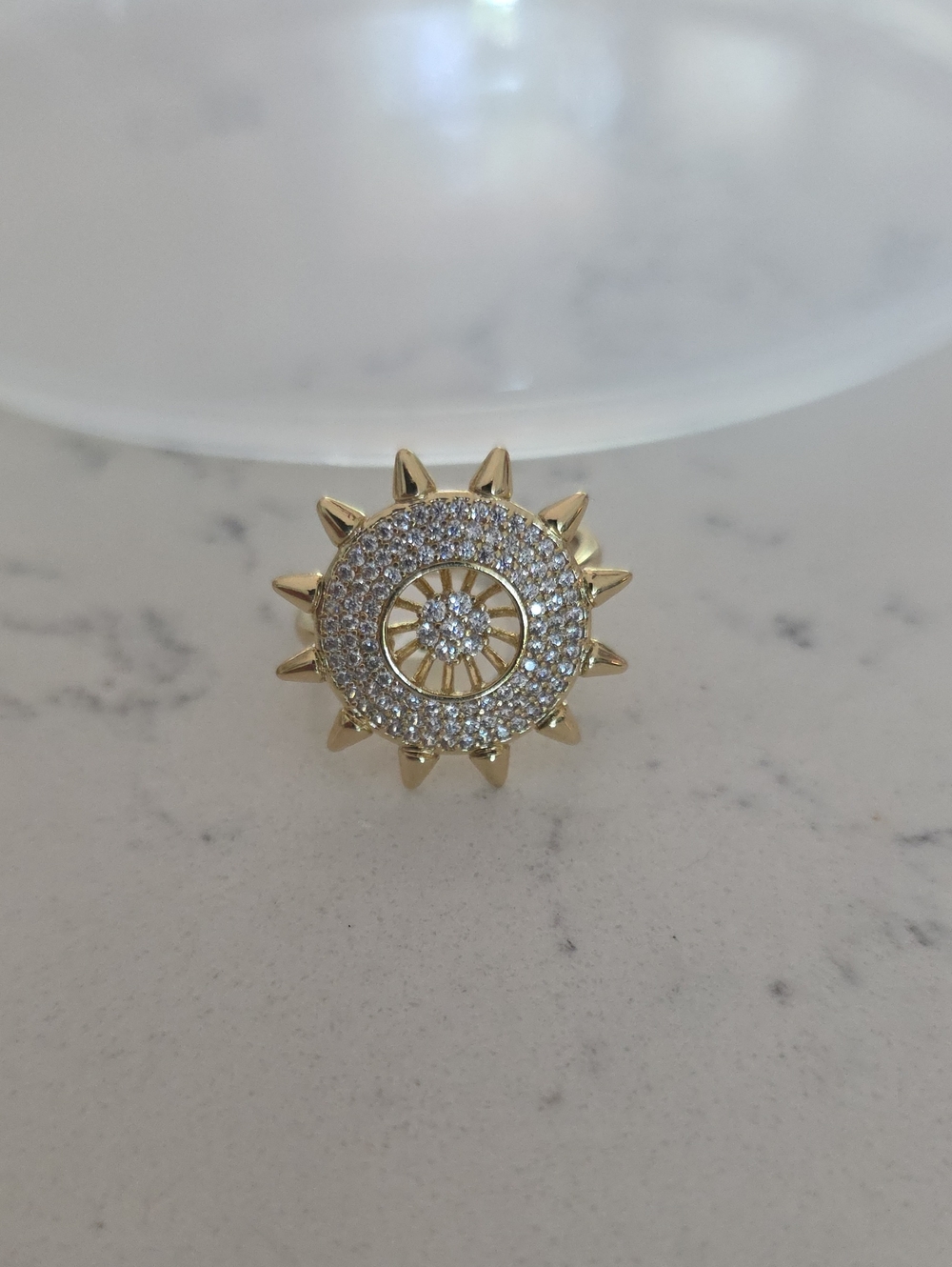 14k Gold Plated Pave Sunburst Statement Ring - Gold